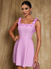 Inrosy robe patineuse trapèze fleurie appliques à fines brides col carré sans manches femme élégant bal de promo de cocktail