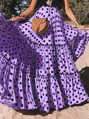 Inrosy longue jupe à pois à volantée fluide femme casual élégant