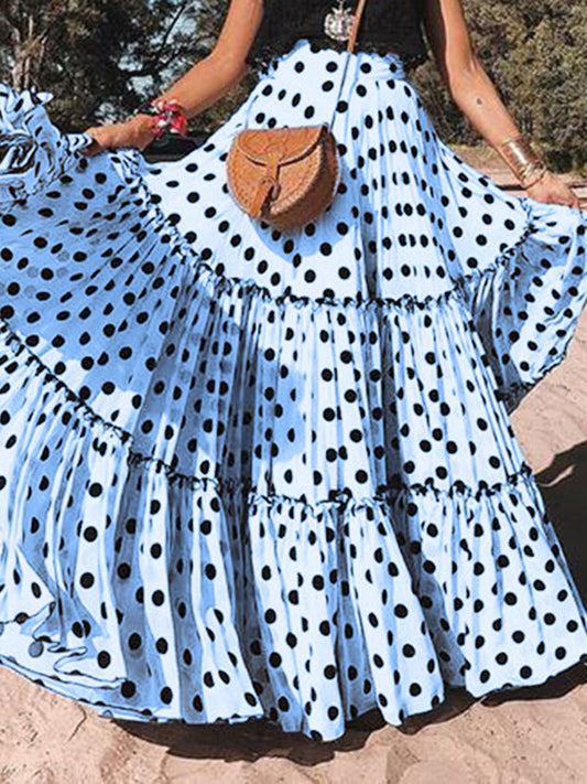 Inrosy longue jupe à pois à volantée fluide femme casual élégant