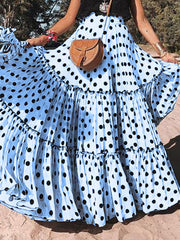 Inrosy longue jupe à pois à volantée fluide femme casual élégant