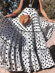 Inrosy longue jupe à pois à volantée fluide femme casual élégant