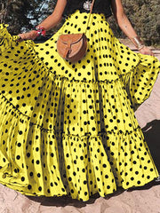 Inrosy longue jupe à pois à volantée fluide femme casual élégant