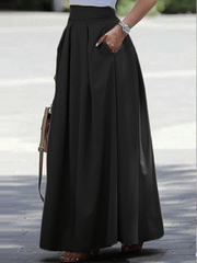 Inrosy longue jupe plissé poches femme doux femme élégant décontracté