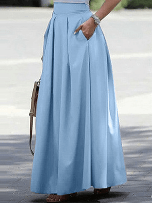 Inrosy longue jupe plissé poches femme doux femme élégant décontracté