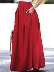 Inrosy longue jupe plissé poches femme doux femme élégant décontracté