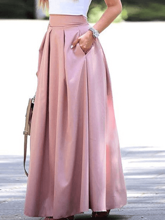 Inrosy longue jupe plissé poches femme doux femme élégant décontracté