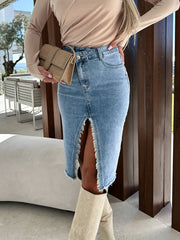 Inrosy mi-longue jupe fendu taille haute femme casual mode décontracté été bas