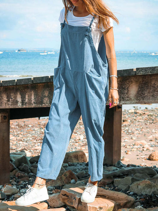 Inrosy combinaisons une pièce nœud poches bretelle sans manches femme ample oversized décontracté