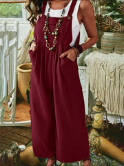Inrosy salopette une pièce larges jambes évasé lin boutons sans manches femme mode ample décontracté