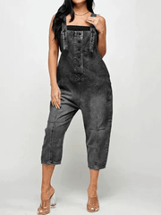 Inrosy salopette en jean larges jambes évasé boutonnage poches sans manches femme mode décontracté