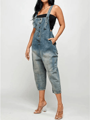 Inrosy salopette en jean larges jambes évasé boutonnage poches sans manches femme mode décontracté