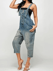 Inrosy salopette en jean larges jambes évasé boutonnage poches sans manches femme mode décontracté