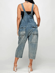 Inrosy salopette en jean larges jambes évasé boutonnage poches sans manches femme mode décontracté