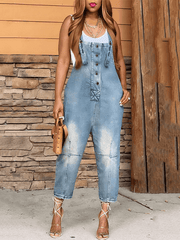 Inrosy salopette en jean larges jambes évasé boutonnage poches sans manches femme mode décontracté