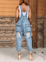 Inrosy salopette en jean larges jambes évasé boutonnage poches sans manches femme mode décontracté