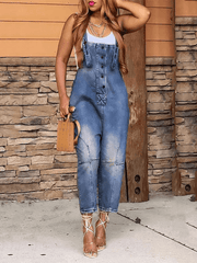 Inrosy salopette en jean larges jambes évasé boutonnage poches sans manches femme mode décontracté