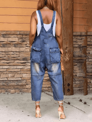 Inrosy salopette en jean larges jambes évasé boutonnage poches sans manches femme mode décontracté