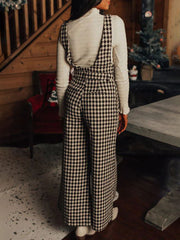 Inrosy salopette bretelle larges jambes évasé carreaux poches femme élégant mode ample décontracté combinaison