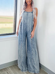 Inrosy salopette larges jambes évasé dos nu bretelle femme casual ample décontracté vintage combinaisons