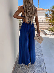 Inrosy combinaisons larges jambes évasé plissé ceinture bustier dos nu à fines brides sans manches femme décontracté