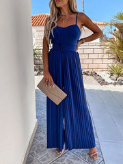 Inrosy combinaisons larges jambes évasé plissé ceinture bustier dos nu à fines brides sans manches femme décontracté