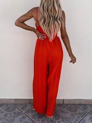 Inrosy combinaisons larges jambes évasé plissé ceinture bustier dos nu à fines brides sans manches femme décontracté