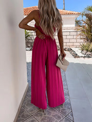 Inrosy combinaisons larges jambes évasé plissé ceinture bustier dos nu à fines brides sans manches femme décontracté