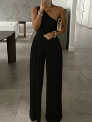 Inrosy combinaisons de bureau larges jambes évasé fluide dos nu une épaule sans manches femme casual élégant