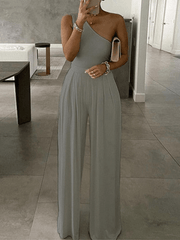 Inrosy combinaisons de bureau larges jambes évasé fluide dos nu une épaule sans manches femme casual élégant