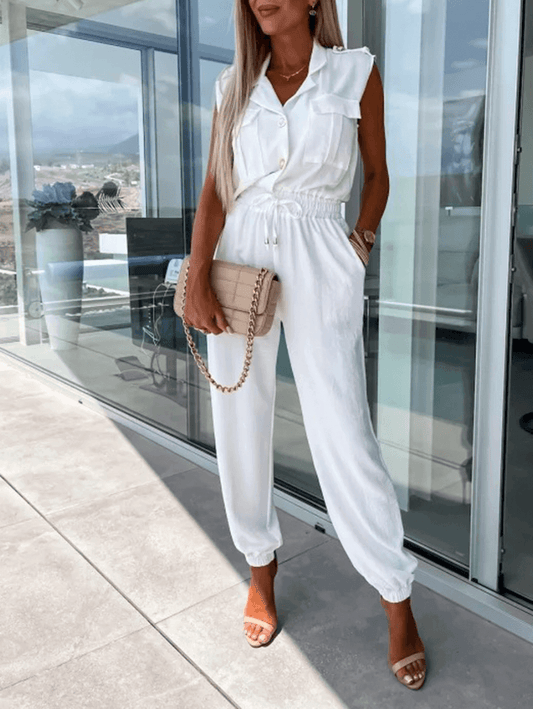 Inrosy combinaisons femme pompiste une pièce nœud boutonnage poches découpe v sans manches femme mode décontracté