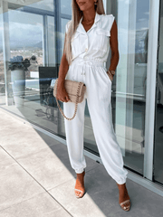 Inrosy combinaisons femme pompiste une pièce nœud boutonnage poches découpe v sans manches femme mode décontracté