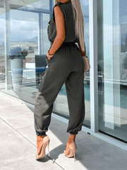 Inrosy combinaisons femme pompiste une pièce nœud boutonnage poches découpe v sans manches femme mode décontracté