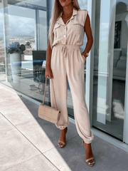 Inrosy combinaisons femme pompiste une pièce nœud boutonnage poches découpe v sans manches femme mode décontracté