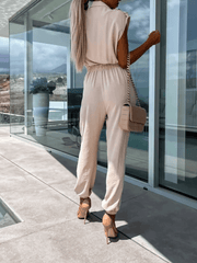 Inrosy combinaisons femme pompiste une pièce nœud boutonnage poches découpe v sans manches femme mode décontracté