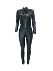 Inrosy combinaisons déguisement catwoman slim moulante simili cuir fermeture éclair col roulé manches longues femme mode halloween