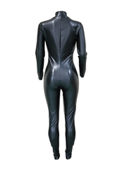 Inrosy combinaisons déguisement catwoman slim moulante simili cuir fermeture éclair col roulé manches longues femme mode halloween