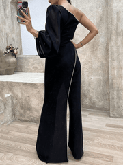 Inrosy combinaisons flare évasé dos nu une épaule manches longues femme élégant mode