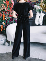 Inrosy velours combinaisons larges jambes évasé v-cou manches courtes femme élégant mode décontracté noël