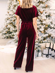 Inrosy velours combinaisons larges jambes évasé v-cou manches courtes femme élégant mode décontracté noël