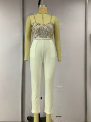 Inrosy combinaisons slim fitness poches brodée brillante paillette bustier dos nu femme audrey hepburn