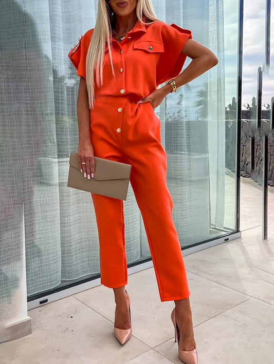 Inrosy combinaisons droit unicolore boutonnage poches femme casual mode décontracté