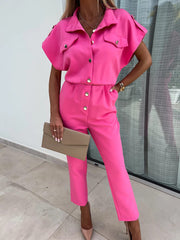 Inrosy combinaisons droit unicolore boutonnage poches femme casual mode décontracté