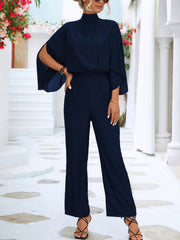 Inrosy combinaisons larges jambes évasé col montant noeud papillon dos nu manches raglan femme élégant décontracté ample