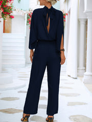 Inrosy combinaisons larges jambes évasé col montant noeud papillon dos nu manches raglan femme élégant décontracté ample