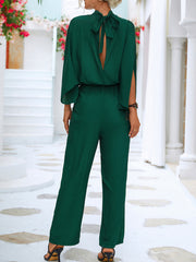 Inrosy combinaisons larges jambes évasé col montant noeud papillon dos nu manches raglan femme élégant décontracté ample