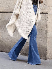 Inrosy jeans patte d'éléphant années 70 80 flare évasé poches taille haute femme mode pantalon bleu