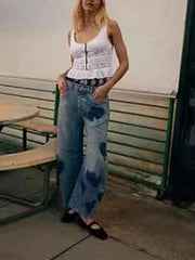 Inrosy pantalons en jean droit coeur poches fermeture éclair mi taille femme casual style boyfriend lâche ample décontracté