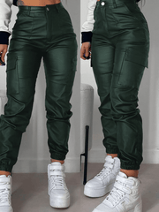 Inrosy pantalons slim fitness en cuir PU boutons poches fermeture éclair femme sport mode décontracté