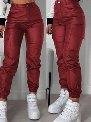 Inrosy pantalons slim fitness en cuir PU boutons poches fermeture éclair femme sport mode décontracté