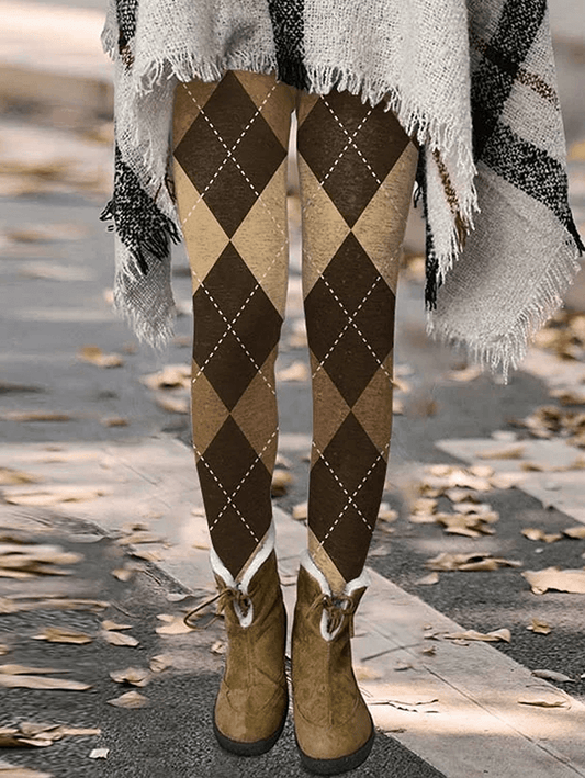 Inrosy pantalons slim fitness carreaux taille haute femme mode décontracté motif de diamant legging